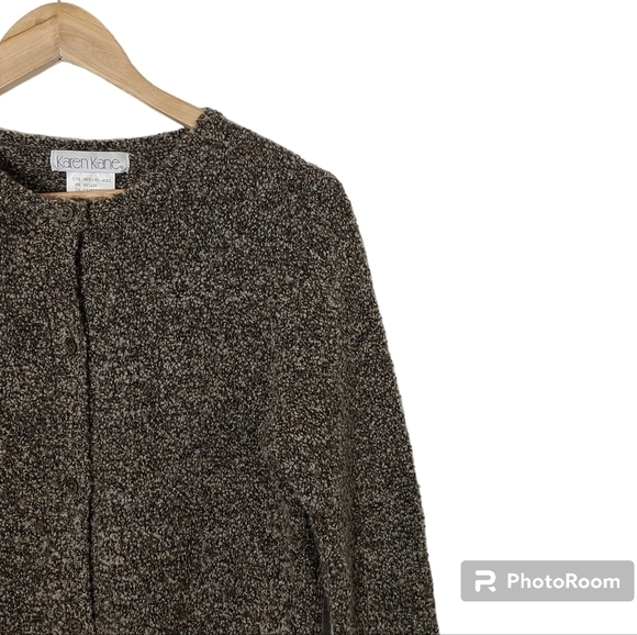 Vtg KAREN KANE Tweedy Cashmere and Merino Wool Blend Cardigan Women's Size M - Picture 5 of 10